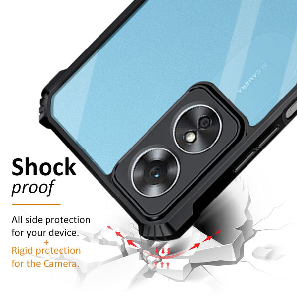 Mobielectro Camera Bump Protection | Slim Stylish 360 Protection Design |Crystal Clear | Shockproof Eagle Back Cover for Oppo A17 - Black