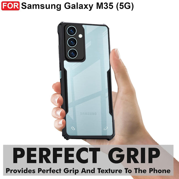 Mobielectro Camera Bump Protection | Slim Stylish 360 Protection Design |Crystal Clear | Shockproof Eagle Back Cover for Samsung M35 5G - Black