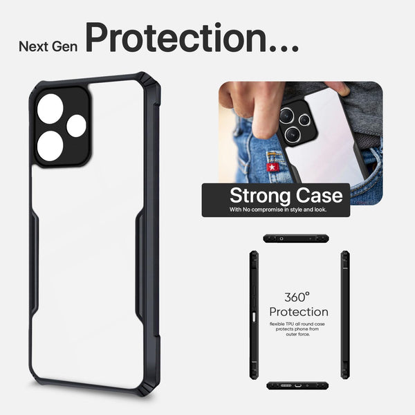 Mobielectro Camera Bump Protection | Slim Stylish 360 Protection Design |Crystal Clear | Shockproof Eagle Back Cover for RedMi 12 5G - Black