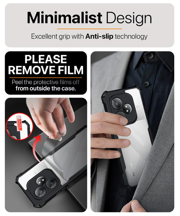 Mobielectro Camera Bump Protection | Slim Stylish 360 Protection Design |Crystal Clear | Shockproof Eagle Back Cover for Realme GT 6T | Realme GT 6 - Black