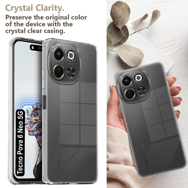 Mobielectro Clear Transparent Shockproof Scratch Resistant Protective Phone Case for Tecno POVA 6 Neo