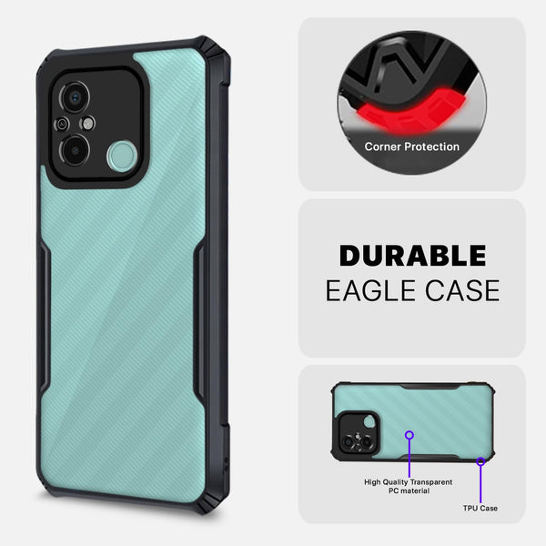 Mobielectro Camera Bump Protection | Slim Stylish 360 Protection Design |Crystal Clear | Shockproof Eagle Back Cover for RedMi 12C | POCO C55 - Black