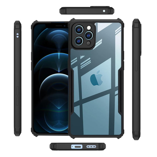 Mobielectro Camera Bump Protection | Slim Stylish 360 Protection Design |Crystal Clear | Shockproof Eagle Back Cover for iPhone 12 Pro- Black