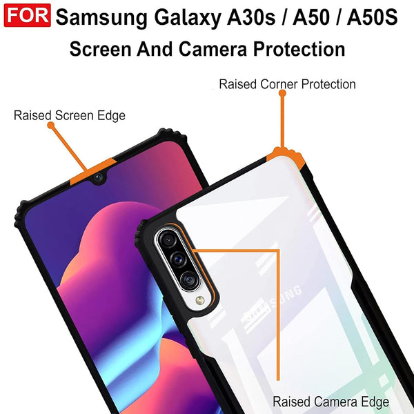 Mobielectro Camera Bump Protection | Slim Stylish 360 Protection Design |Crystal Clear | Shockproof Eagle Back Cover for Samsung A50|A50|A30s - Black