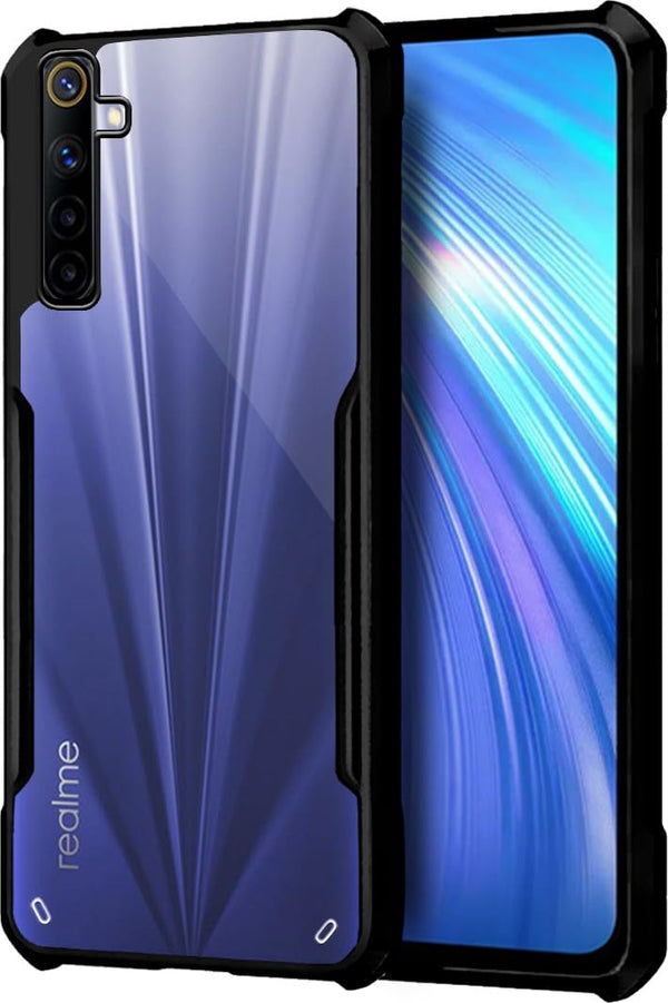 Mobielectro Camera Bump Protection | Slim Stylish 360 Protection Design |Crystal Clear | Shockproof Eagle Back Cover for Realme 6 - Black