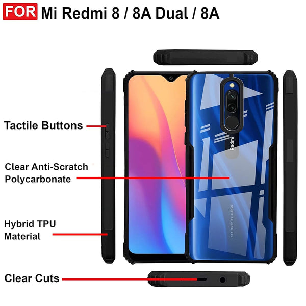 Mobielectro Camera Bump Protection | Slim Stylish 360 Protection Design |Crystal Clear | Shockproof Eagle Back Cover for RedMi 8| 8A | 8A Dual - Black