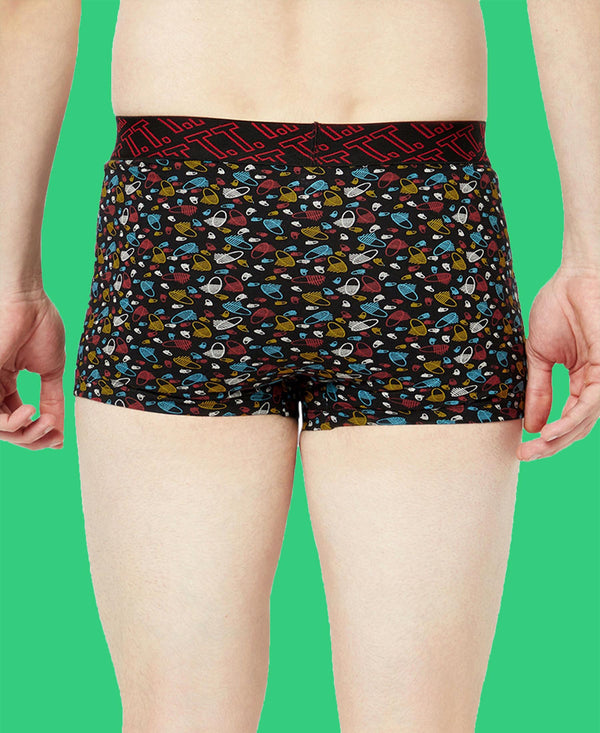 T.T. Mens Desire 100% Combed Cotton Printed Mini Top Elastic Trunk Pack Of 3 Black-Orange-Red