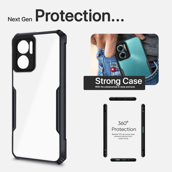 Mobielectro Camera Bump Protection | Slim Stylish 360 Protection Design |Crystal Clear | Shockproof Eagle Back Cover for RedMi 11 Prime 5G - Black