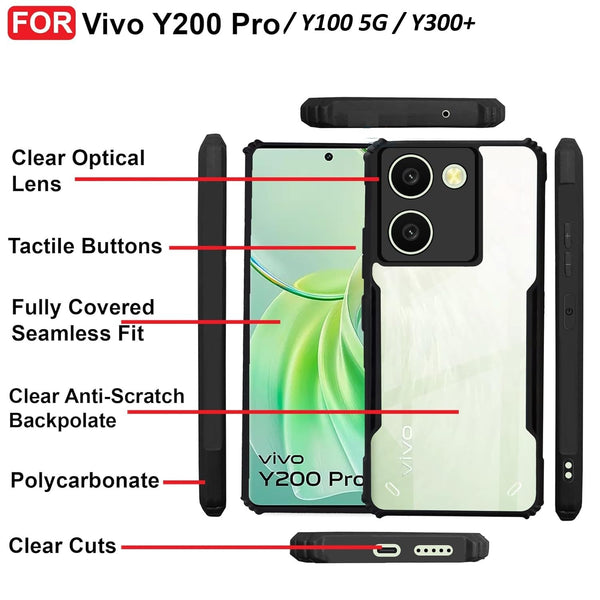 Mobielectro Camera Bump Protection | Slim Stylish 360 Protection Design |Crystal Clear | Shockproof Eagle Back Cover for Vivo Y300 Plus - Black