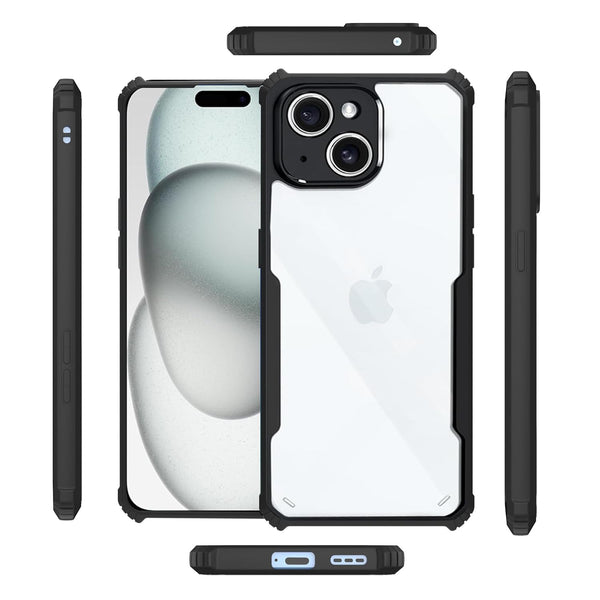 Mobielectro Camera Bump Protection | Slim Stylish 360 Protection Design |Crystal Clear | Shockproof Eagle Back Cover for iPhone 15 Plus- Black