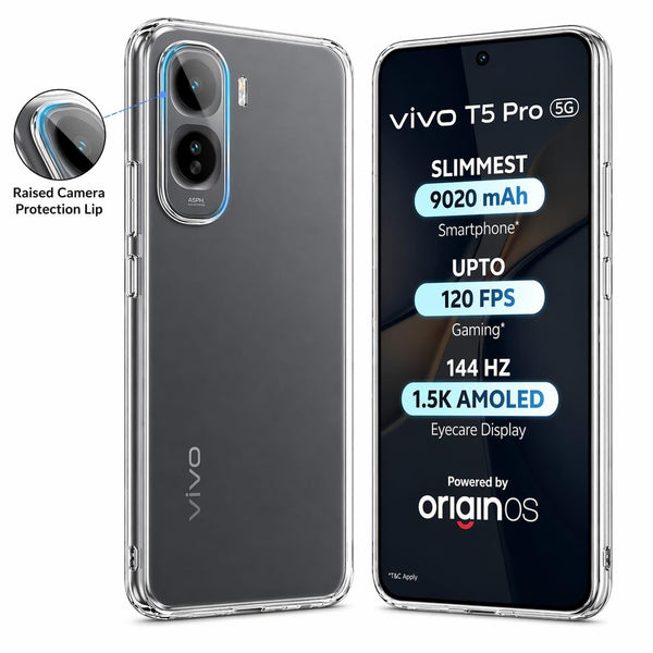 Mobielectro Clear Transparent Shockproof Scratch Resistant Protective Phone Case for Vivo T5 Pro 5G
