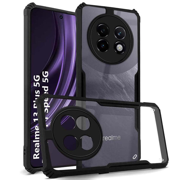 Mobielectro Camera Bump Protection | Slim Stylish 360 Protection Design |Crystal Clear | Shockproof Eagle Back Cover for Realme 13 Plus | Realme P1 Speed 5G - Black