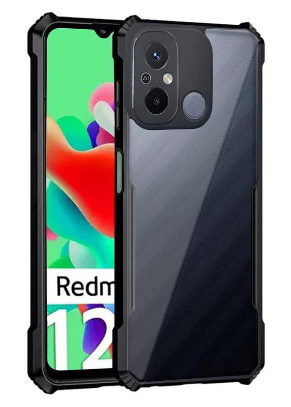 Mobielectro Camera Bump Protection | Slim Stylish 360 Protection Design |Crystal Clear | Shockproof Eagle Back Cover for RedMi 12C | POCO C55 - Black