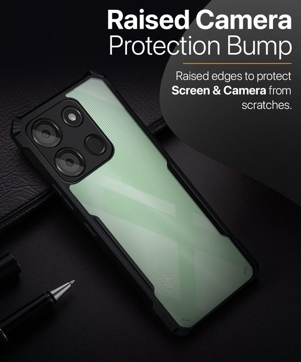 Mobielectro Camera Bump Protection | Slim Stylish 360 Protection Design |Crystal Clear | Shockproof Eagle Back Cover for Itel A60 - Black