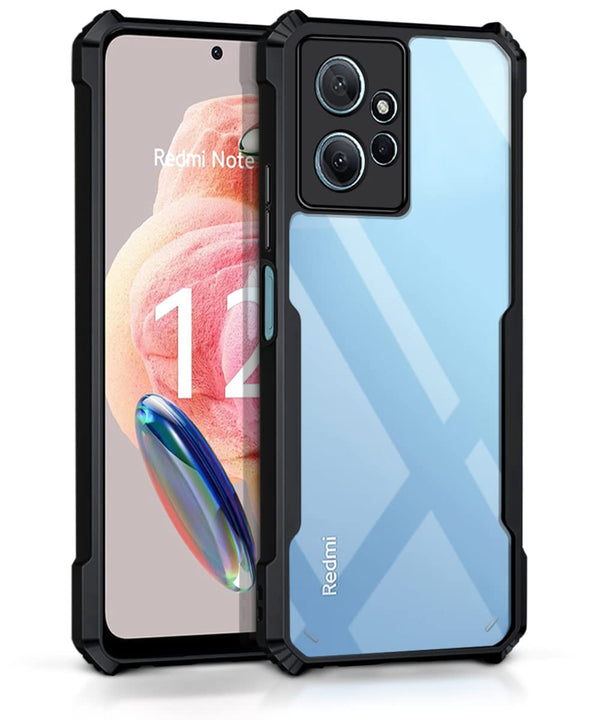 Mobielectro Camera Bump Protection | Slim Stylish 360 Protection Design |Crystal Clear | Shockproof Eagle Back Cover for Mi Note 12 4G - Black