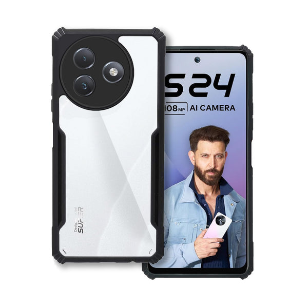 Mobielectro Camera Bump Protection | Slim Stylish 360 Protection Design |Crystal Clear | Shockproof Eagle Back Cover for Itel S24 - Black