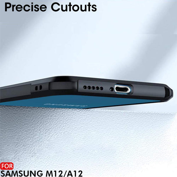 Mobielectro Camera Bump Protection | Slim Stylish 360 Protection Design |Crystal Clear | Shockproof Eagle Back Cover for Samsung M12|A12|F12 - Black
