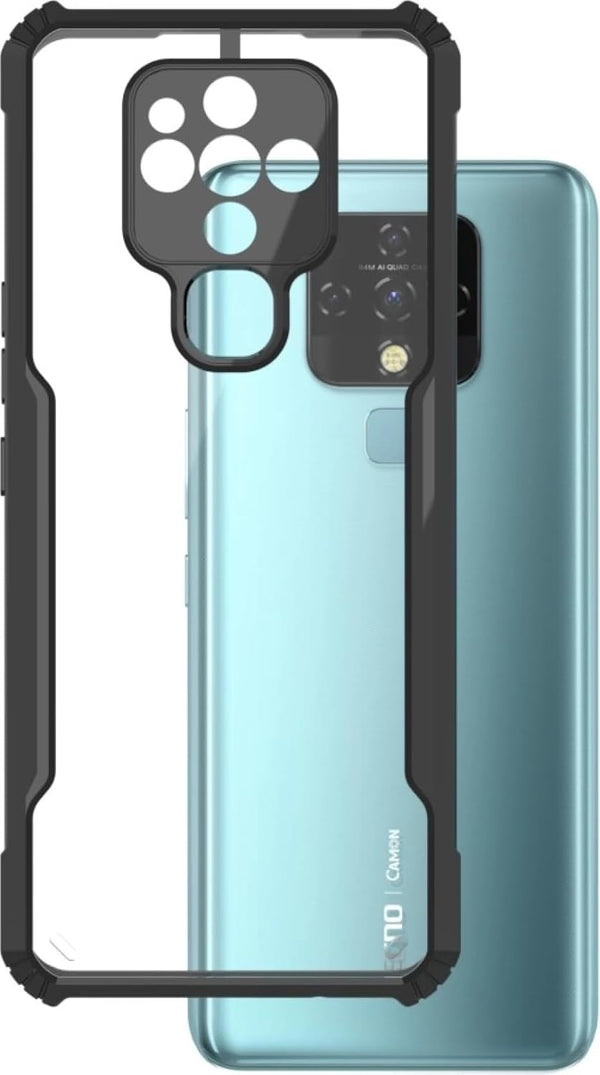 Mobielectro Camera Bump Protection | Slim Stylish 360 Protection Design |Crystal Clear | Shockproof Eagle Back Cover for Tecno Camon 16 - Black