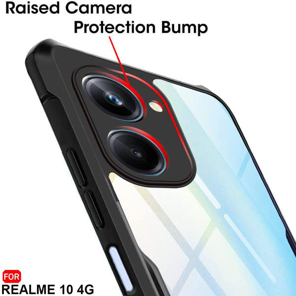 Mobielectro Camera Bump Protection | Slim Stylish 360 Protection Design |Crystal Clear | Shockproof Eagle Back Cover for Realme 10 4G - Black