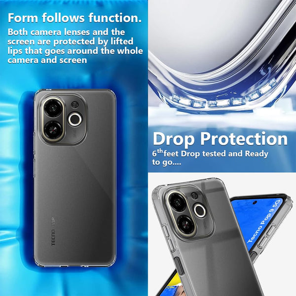 Mobielectro Clear Transparent Shockproof Scratch Resistant Protective Phone Case for Tecno POP 9 5G