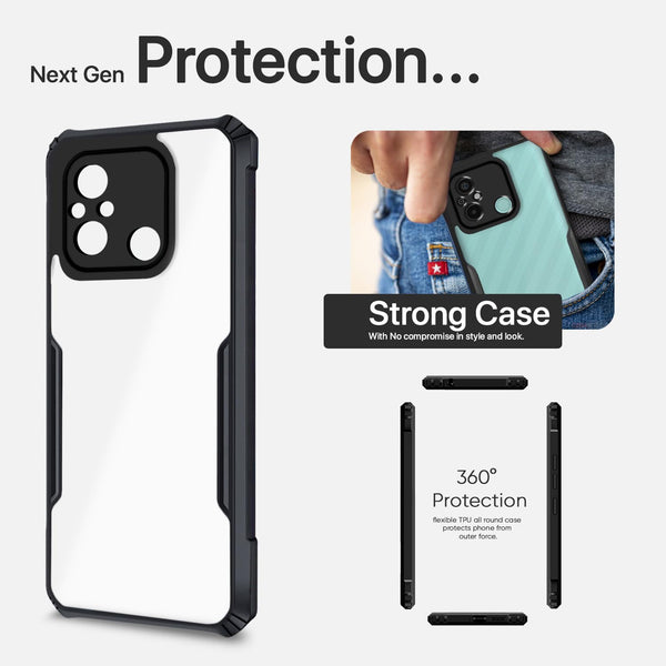 Mobielectro Camera Bump Protection | Slim Stylish 360 Protection Design |Crystal Clear | Shockproof Eagle Back Cover for RedMi 12C | POCO C55 - Black