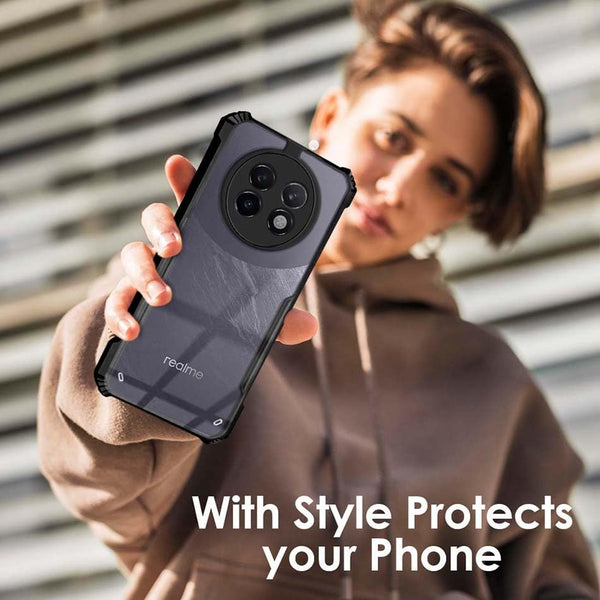 Mobielectro Camera Bump Protection | Slim Stylish 360 Protection Design |Crystal Clear | Shockproof Eagle Back Cover for Realme 13 Plus | Realme P1 Speed 5G - Black
