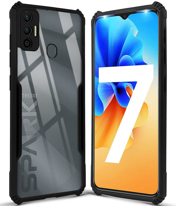 Mobielectro Camera Bump Protection | Slim Stylish 360 Protection Design |Crystal Clear | Shockproof Eagle Back Cover for Tecno Spark 7 - Black
