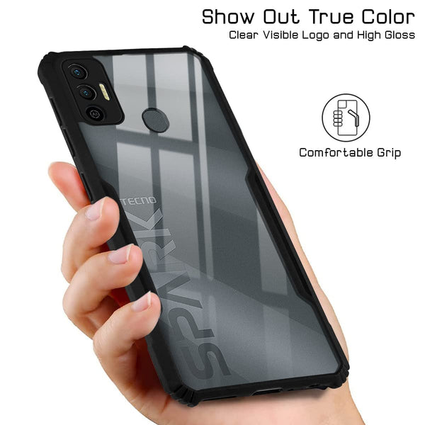 Mobielectro Camera Bump Protection | Slim Stylish 360 Protection Design |Crystal Clear | Shockproof Eagle Back Cover for Tecno Spark 7 - Black