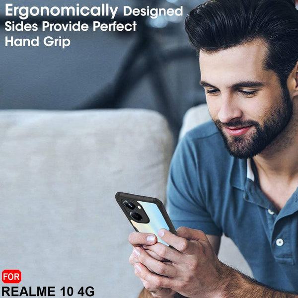 Mobielectro Camera Bump Protection | Slim Stylish 360 Protection Design |Crystal Clear | Shockproof Eagle Back Cover for Realme 10 4G - Black