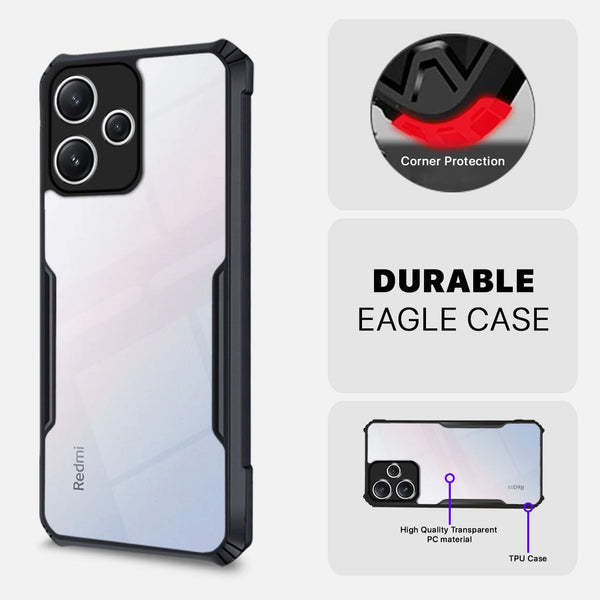 Mobielectro Camera Bump Protection | Slim Stylish 360 Protection Design |Crystal Clear | Shockproof Eagle Back Cover for RedMi 12 5G - Black