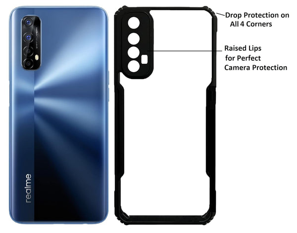 Mobielectro Camera Bump Protection | Slim Stylish 360 Protection Design |Crystal Clear | Shockproof Eagle Back Cover for Realme 7 - Black