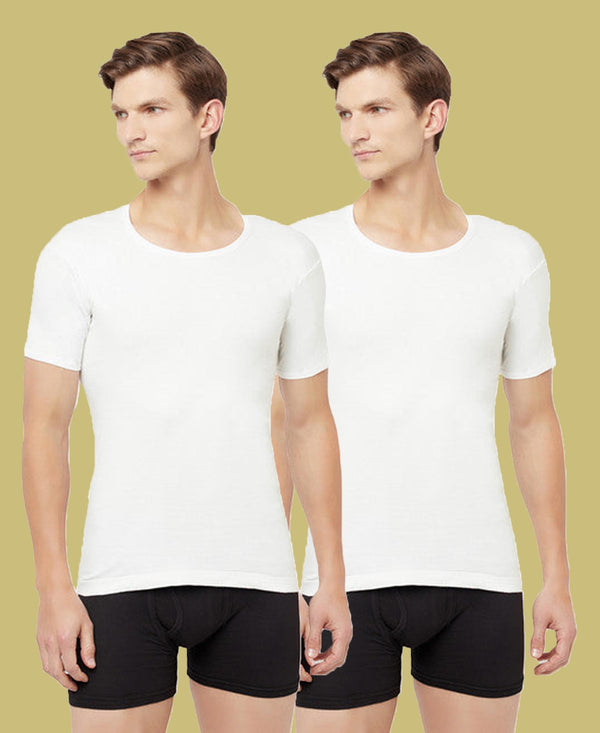 T.T. Men Interlock Vest Half Sleeve Pack Of 2 White