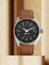 Quartz Analog Black Dial Leather Strap Watch for Guys