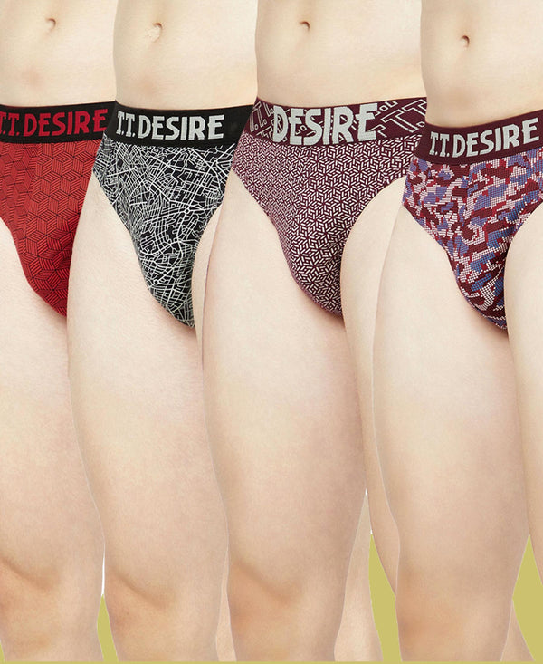 T.T. Mens Desire 100% Combed Cotton Printed Brief Top Elastic Pack Of 4 Assorted