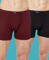 T.T. Mens Jazz Fine Long Inner Elastic TrunkPack Of 2 Black-Maroon