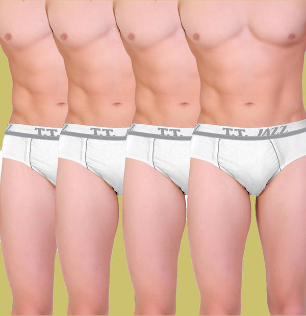 T.T. Mens Jazz Brief Top Elastic Pack Of 4 White