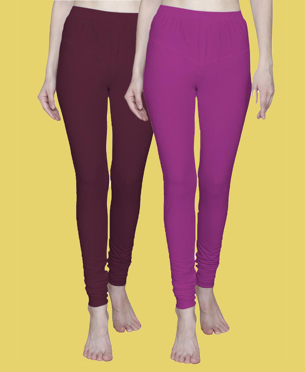T.T. Women Solid Chudidar Cotton Lycra Cool Leggings -Bright Rane - Burgandy( Free Size)