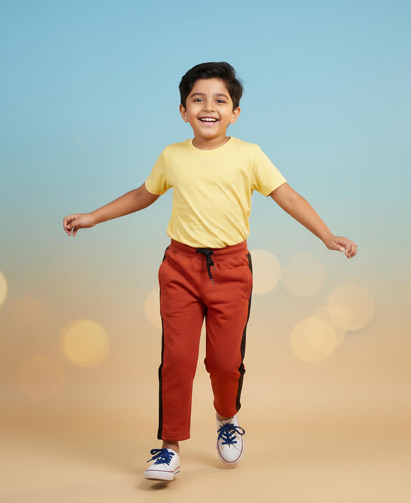 Hiflyers Boys & Girls|Regular Fit|Cotton Fleece Winter Lower|Warm & Soft | Drawstring Waist | Kids Casual Trackpant|Rust