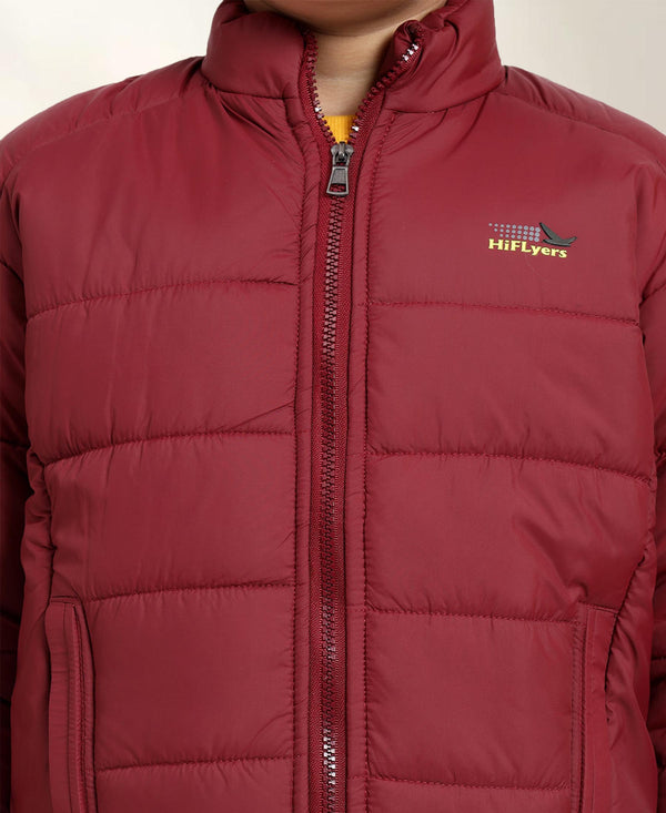 HiFlyers Boys Regular Fit | Polyster |Fluffy Full Sleeves |Quilted Insulation|High Neck Stand Collar|Zipper Jacket -Red
