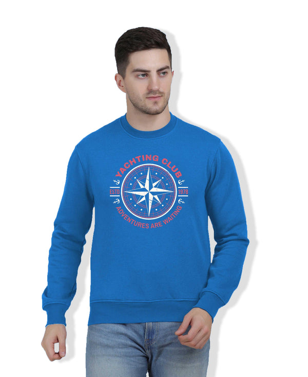 Hiflyers Men|Regular Fit|Chest Printed Cotton Fleece|Soft Stylish Casual Winter Wear Sweatshirt|Blue-P4