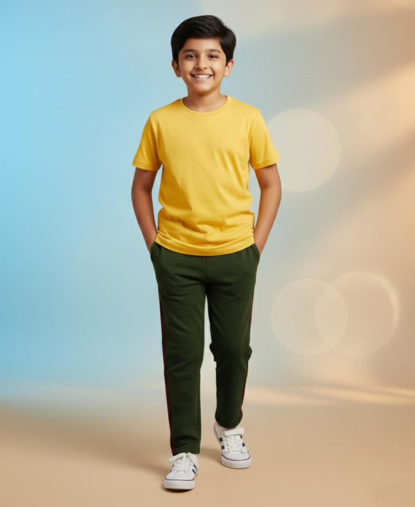 Hiflyers Boys & Girls|Regular Fit|Cotton Fleece Winter Lower|Warm & Soft | Drawstring Waist | Kids Casual Trackpant|Olive