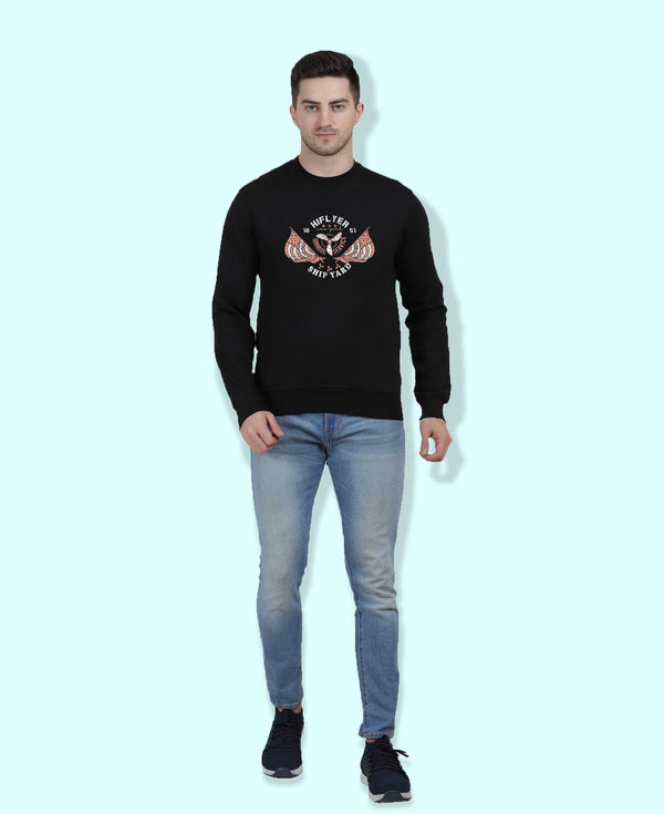 Hiflyers Men|Regular Fit|Chest Printed Cotton Fleece|Soft Stylish Casual Winter Wear Sweatshirt|Black-P3