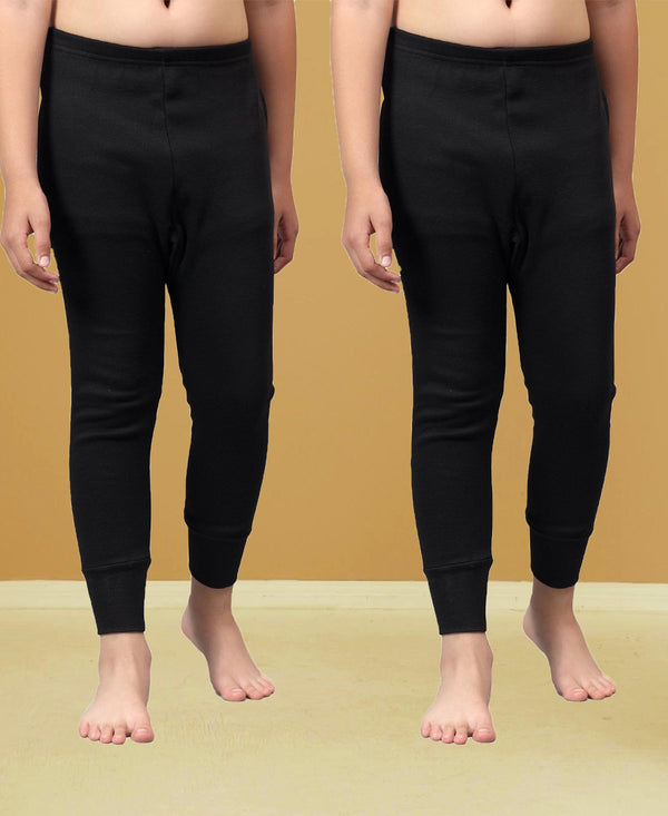 T.T. Boys & Girls |Slim Fit| Cotton Fleece |Inner Elastic|Trendy Winter Wear|Dyed Thermal Trouser Pack Of 2-Black