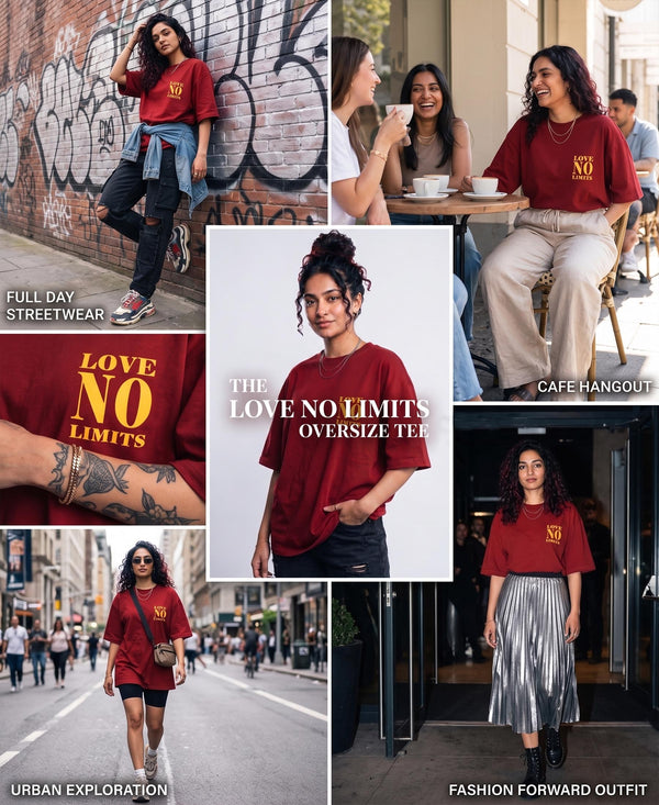 T.T. Women|Oversized Printed T-Shirt|Round Neck|Soft Breathable Cotton Fabric | Street , Casual & Outdoor Wear Tees|No Limit Print|Red