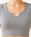 T.T. Women|Ribbed Crop Top|Sleeveless Notch Neck Slim Fit Aesthetic Streetwear Top|Stretchable Cotton Fabric|Tshirt|Top||Grey