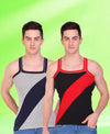 T.T. Men DesignerGym Vest Pack Of 2 Black-Red -Grey-Navy