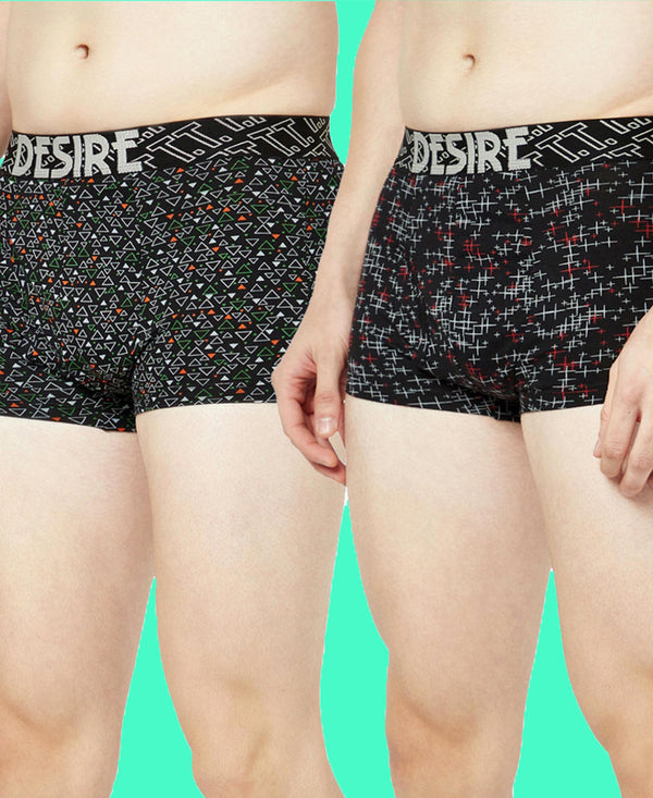 T.T. Mens Desire 100% Combed Cotton Printed Mini Top Elastic Trunk Pack Of 2 Black-Grey