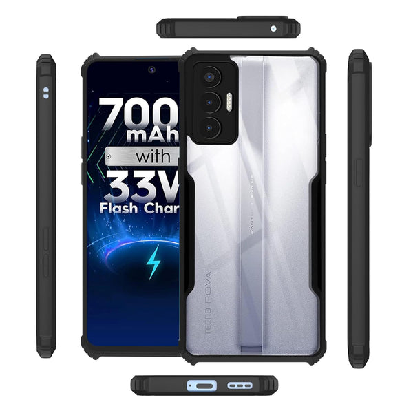 Mobielectro Camera Bump Protection | Slim Stylish 360 Protection Design |Crystal Clear | Shockproof Eagle Back Cover for Tecno Pova 3 - Black