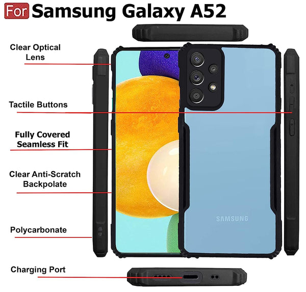 Mobielectro Camera Bump Protection | Slim Stylish 360 Protection Design |Crystal Clear | Shockproof Eagle Back Cover for Samsung A52S | A52 5G - Black