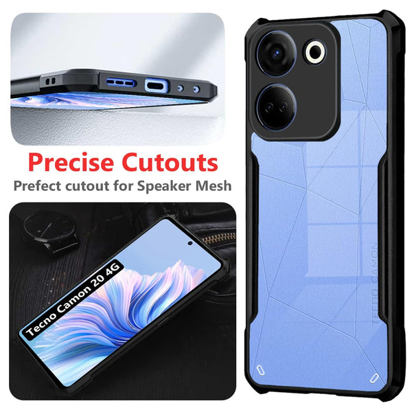 Mobielectro Camera Bump Protection | Slim Stylish 360 Protection Design |Crystal Clear | Shockproof Eagle Back Cover for Tecno Camon 20 4G - Black